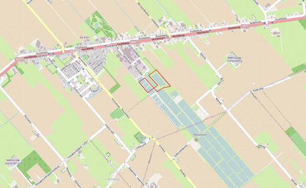 Afbeelding: rode lijn geeft de ligging van zonnepark Onder Ons aan