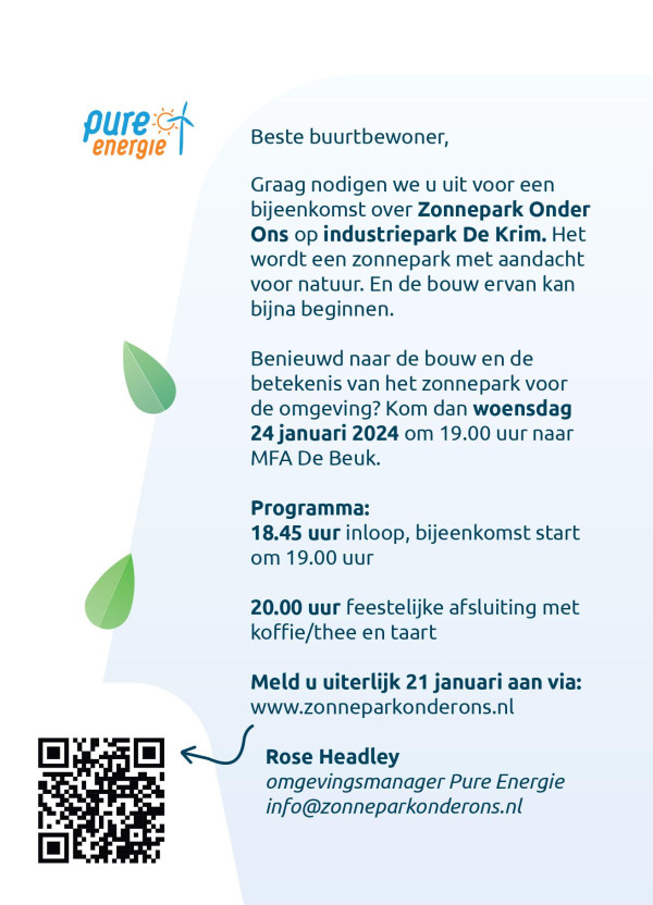Uitnodiging bijeenkomst Zonnepark Onder Ons 24 januari 1 paginas 2